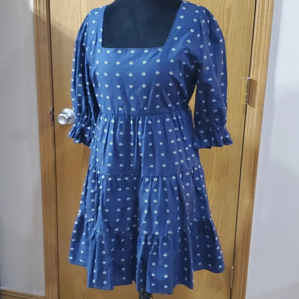 Madewell nwt Prairie tiered blue patterned half sleeve dress
